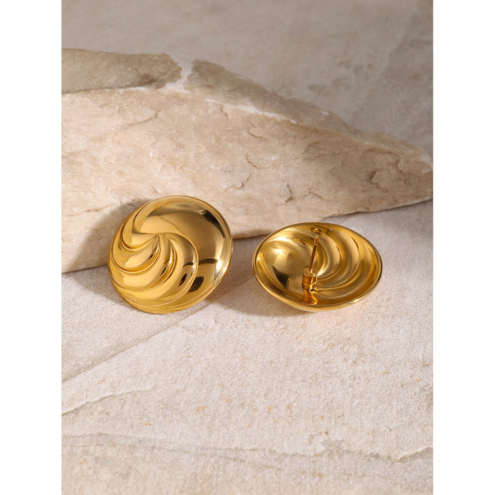 18K Gold Stainless Steel Convex Twisted Circle Earrings - Minimalist Titanium Steel Studs Jewelry