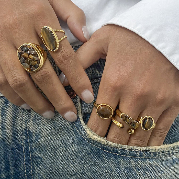 Stainless Steel Tiger Eye Natural Stone Ring