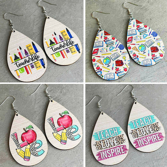 Wooden School Apple Earrings