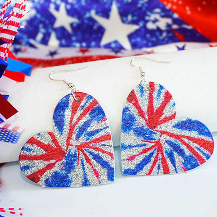 Independence Day Shiny Firework Earrings with Tie-Dye Patriotic Design