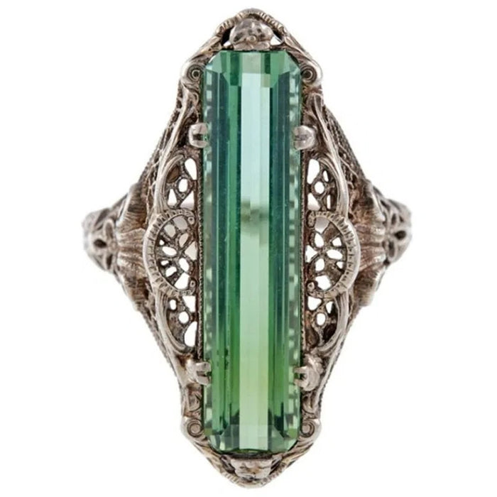 Anillo de moda para dama con diseño retro hueco de circonita verde