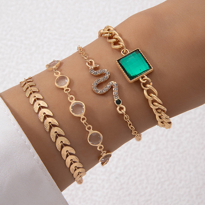 Conjunto de pulseras de diamantes de imitación con dijes geométricos redondos simples: joyería de cuatro piezas para mujeres