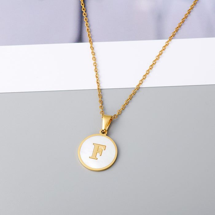 Round shell letter necklace, 18K stainless steel clavicle chain wholesale