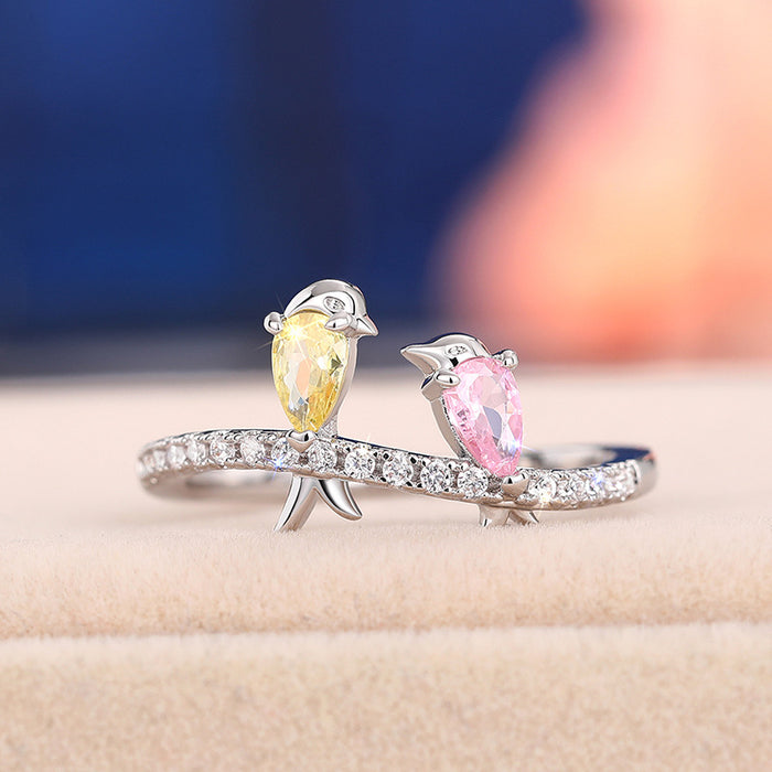 Colorful bird ring swallow pattern cute women's ring