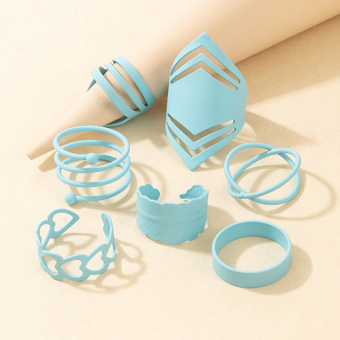 Blue leaf heart shaped geometric ring 7-piece set