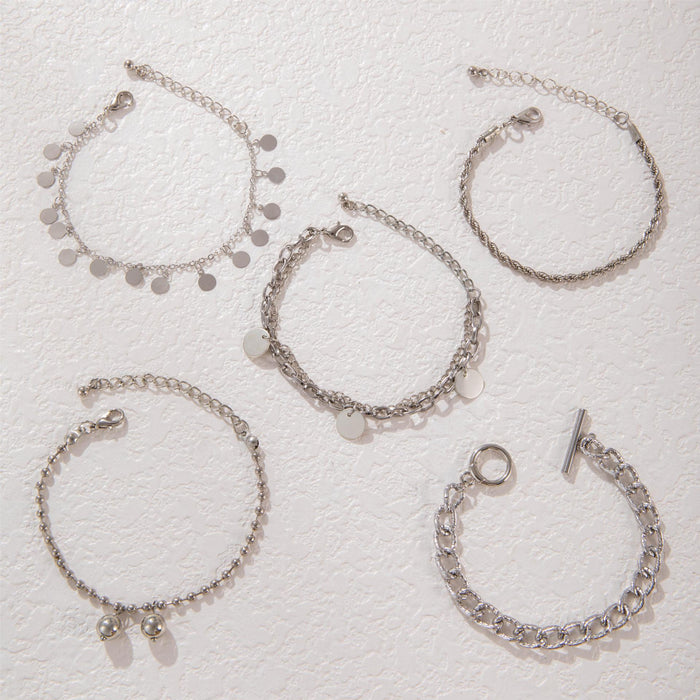 Conjunto de pulseras con borlas redondas geométricas punk: joyería minimalista con hebilla OT para mujer