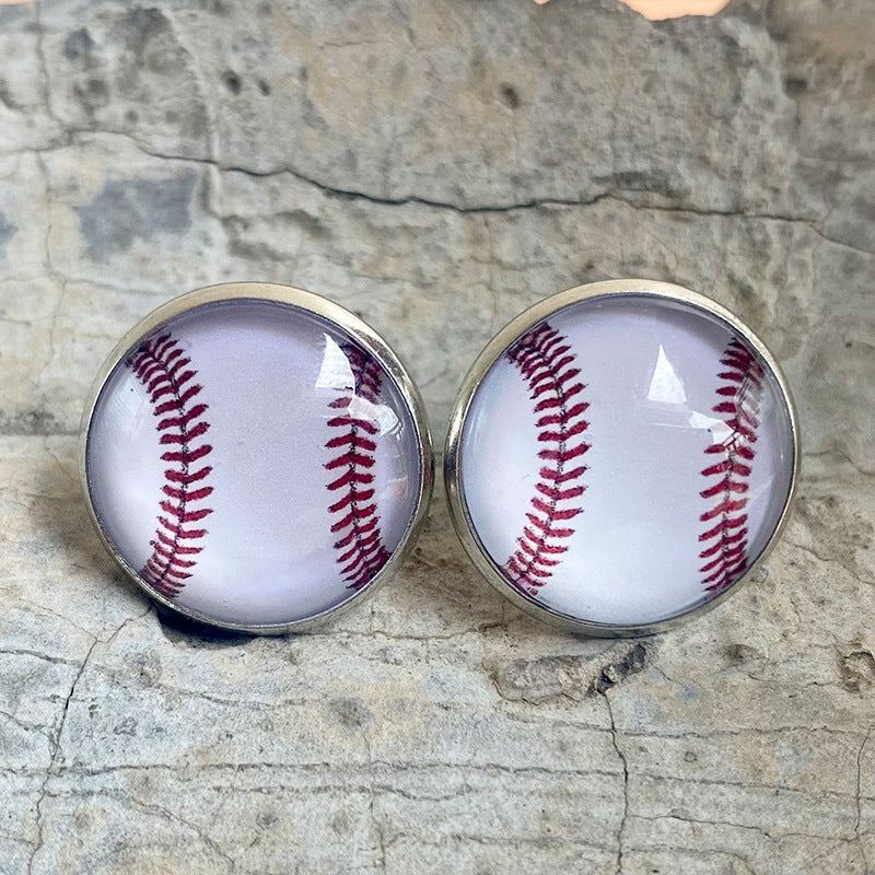 Vintage Glass Sports Earrings with Basketball, Baseball, Softball, and Volleyball Designs