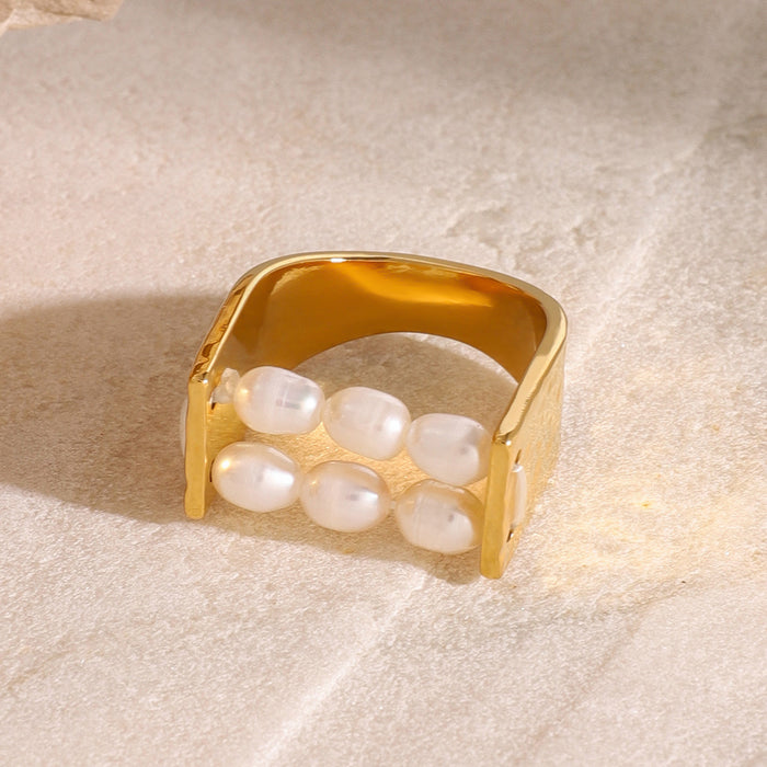 18k gold stainless steel pearl ring