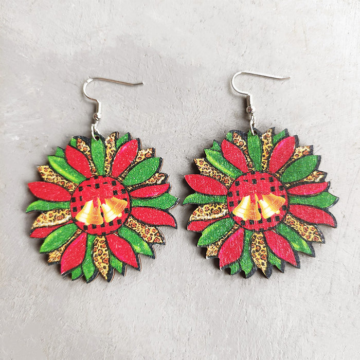 Christmas Earrings with Santa, Rainbow, Sunflower, Plaid, and Leopard Print