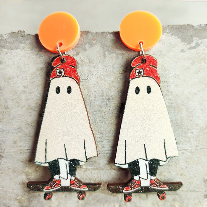 Halloween ghost wooden earrings