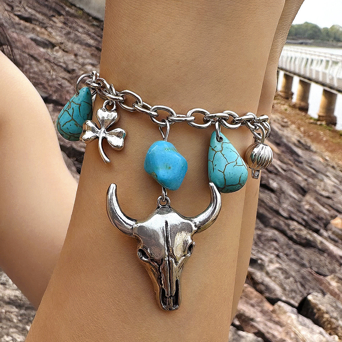 Bohemian Turquoise and Butterfly Bracelet Set – Ethnic Statement Jewelry