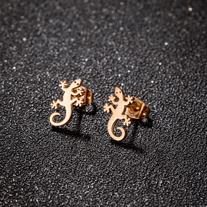 Gecko ear bone studs, 2023 Amazon new stainless steel niche cold style personality reptile earrings