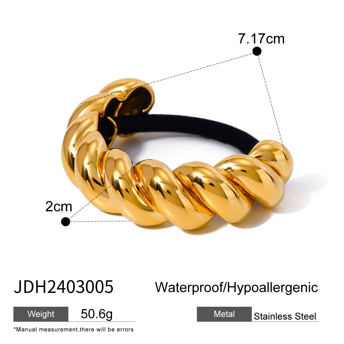 18K Gold Plated Stainless Steel Hair Tie - High-End U-Shaped Elastic Band for Ponytails