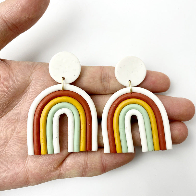 Colorful U-Shaped Clay Earrings - Trendy Rainbow Geometric Design