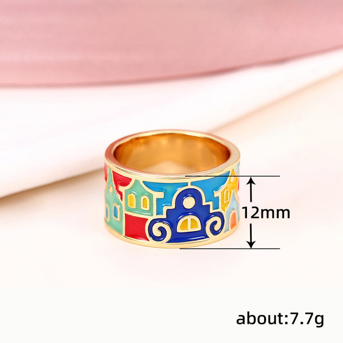 Colored enamel dripping oil splicing ring new style personality women's ring