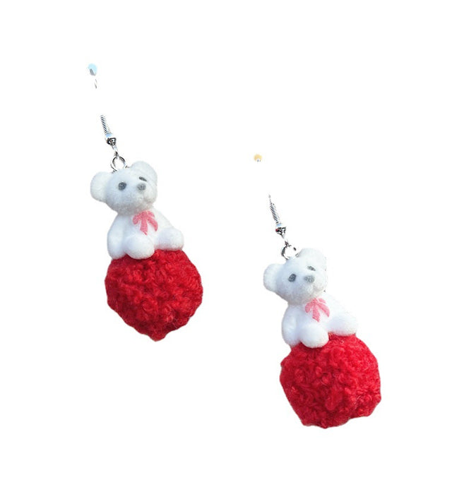 Pendientes de bola de pelo de osito de peluche flocado Otoño e invierno Pendientes de aguja de plata S925