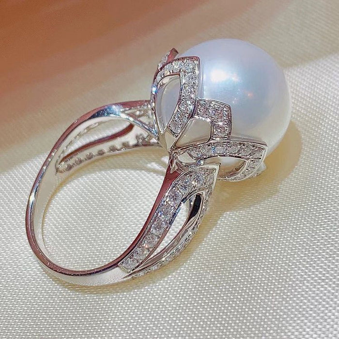 Baroque pearl ring female flower holder light luxury ring