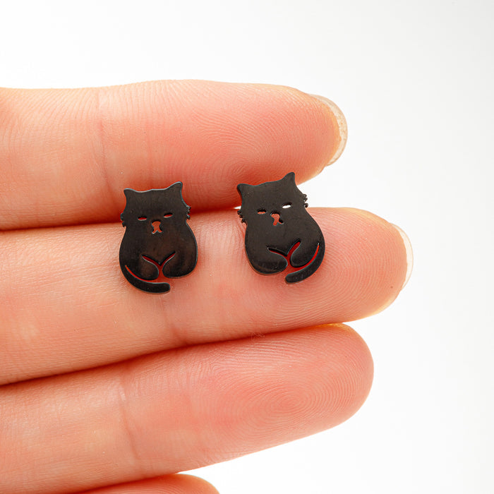 Pet cat earrings, fashionable French niche temperament simple cute mini earrings stainless steel wholesale