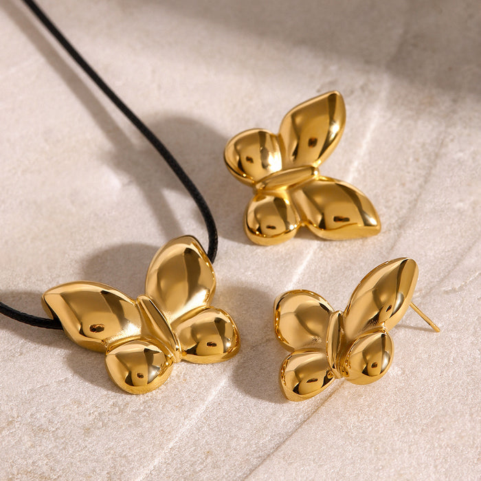 Stainless steel butterfly necklace earrings gold earrings