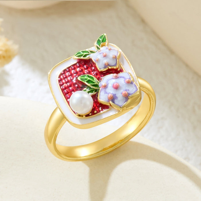 Wholesale copper micro-inlaid enamel painted drip flower open ring
