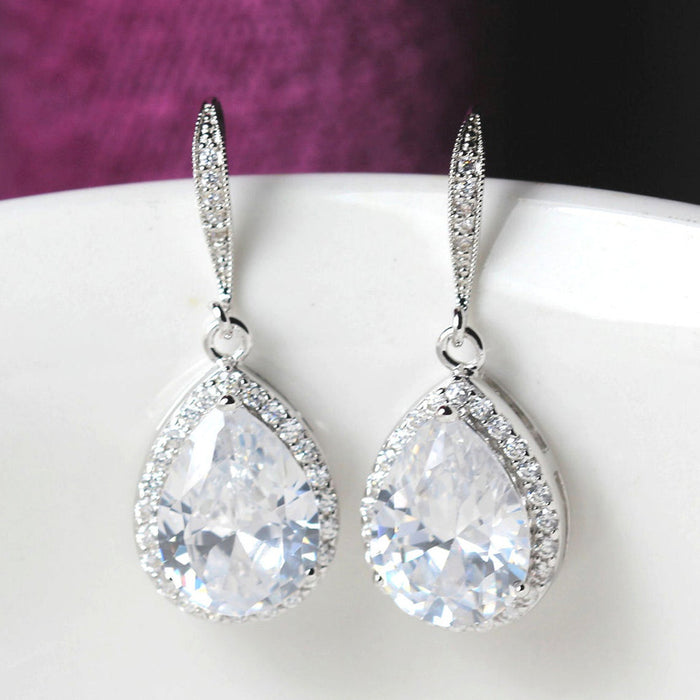 Exquisitos pendientes de circonita con forma de gota de agua y diamantes llenos de diamantes, accesorios para banquetes de novias femeninas