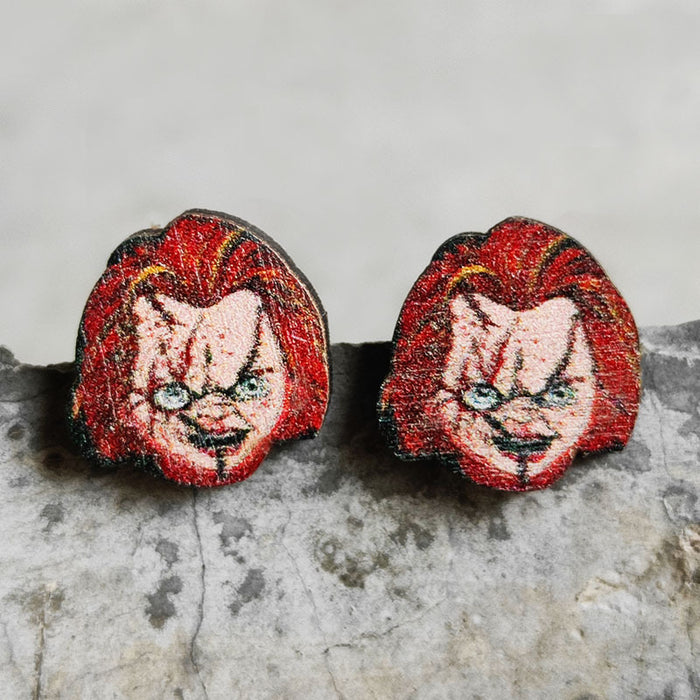 Wooden Halloween Horror Figure Earrings