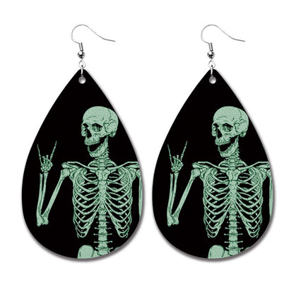 Horror Halloween PU Leather Teardrop Earrings with Blood Stain Design