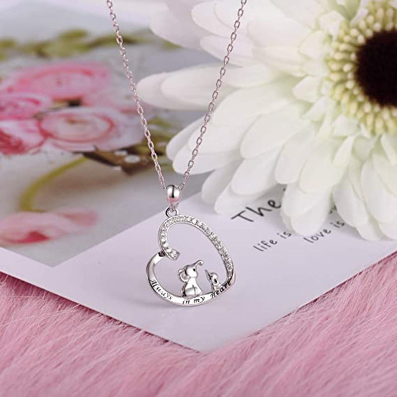 Sweet Elephant Heart Pendant Women's Mother's Day Necklace