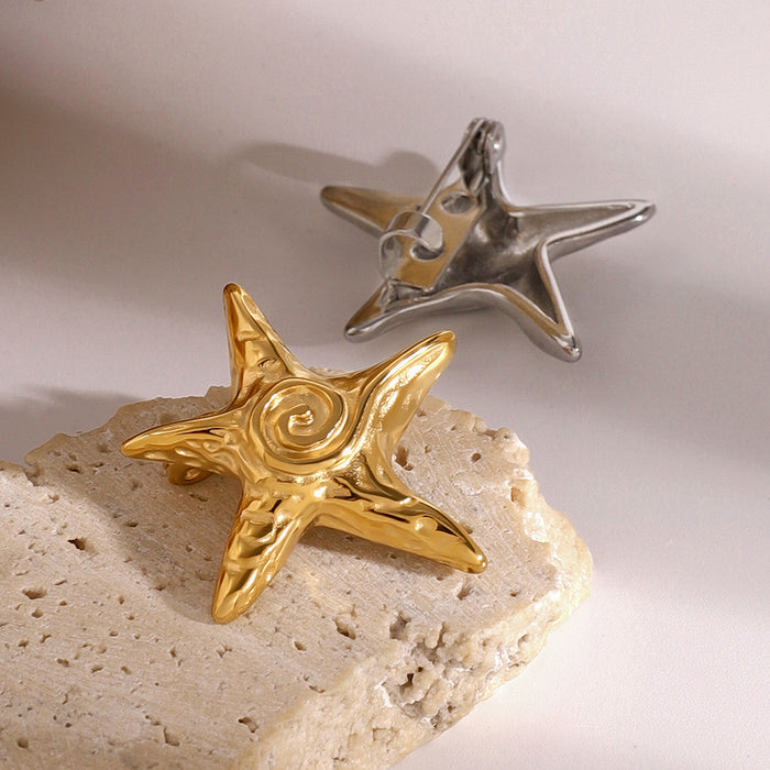 Starfish Hammer Pattern Ocean Style Brooch Creative and Fashionable Stainless Steel Accessories