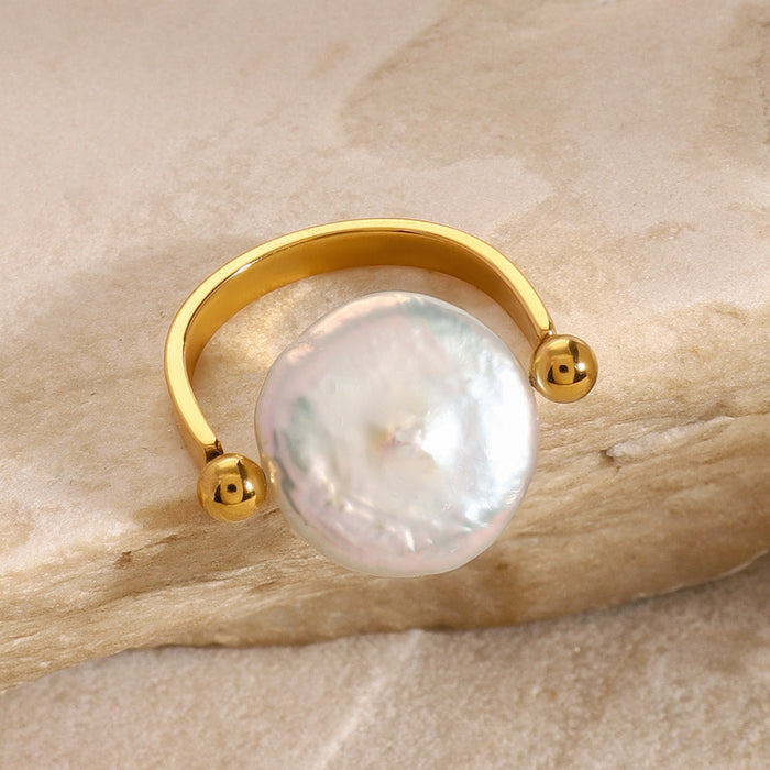 Stainless steel pearl button polished ring