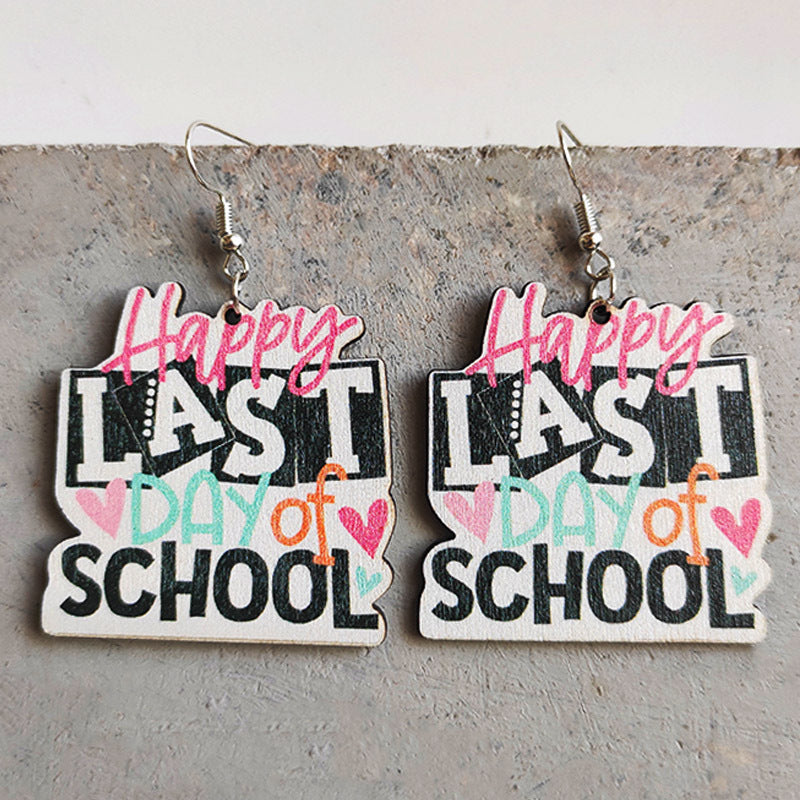 School season book wooden earrings