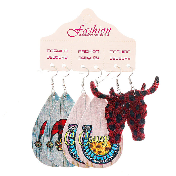 Christmas PU Leather Earring Set with Snowflake, Sunflower, and Horseshoe Design