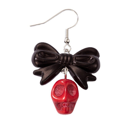 Halloween skull ear hook spray paint bow earrings