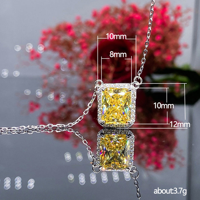 Small square pink zircon pendant clavicle necklace