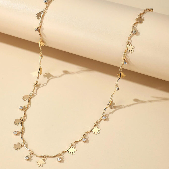 Palm-studded diamond geometric disc tassel single-layer waist chain