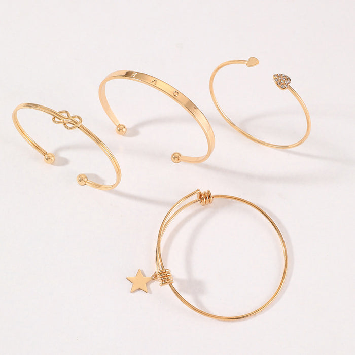 Diamond-Studded Heart Bracelet Set - Stylish LOVE Star Jewelry Collection