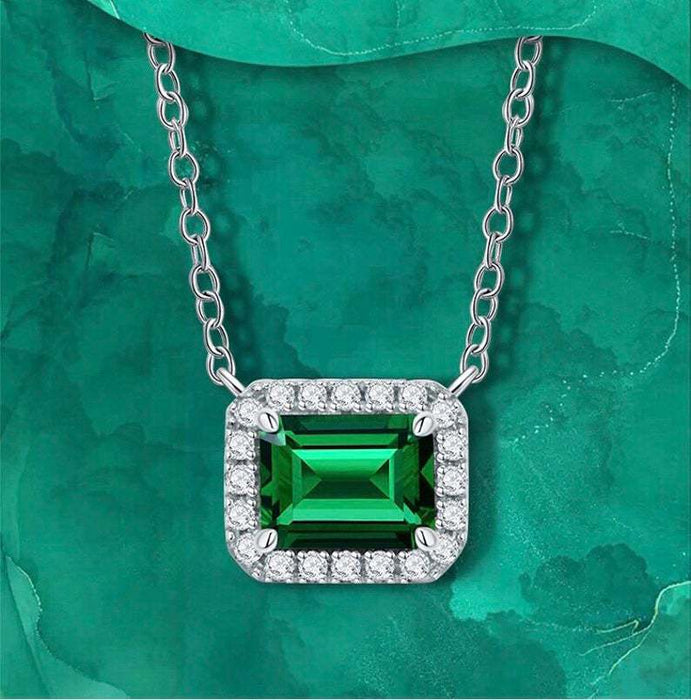 Square colored gemstone necklace O-shaped chain zircon necklace