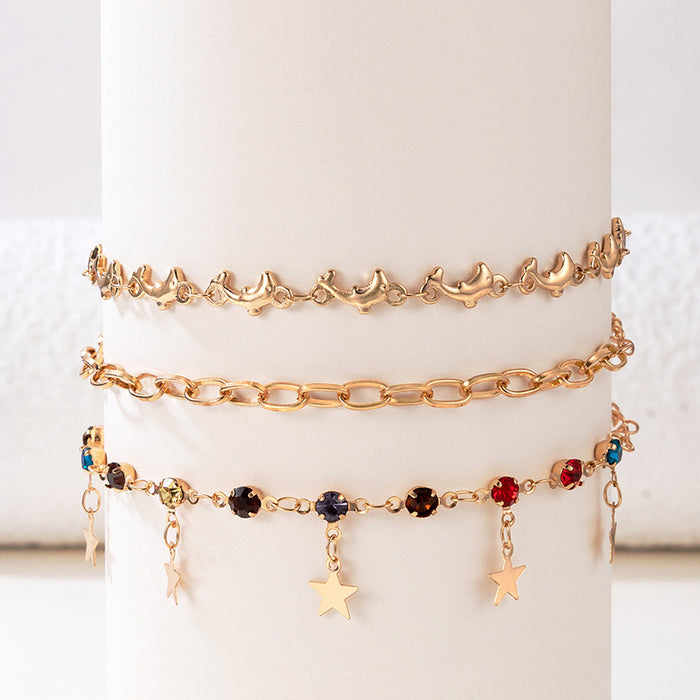 Multilayer Tassel Beaded Anklet Set - Geometric Beaded Jewelry