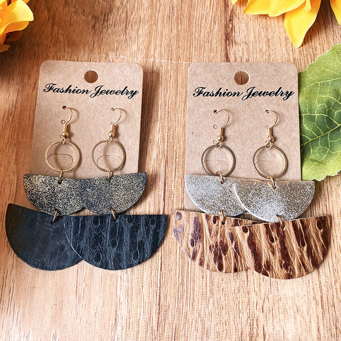 Western Style Metal and Leather Half Moon Earrings