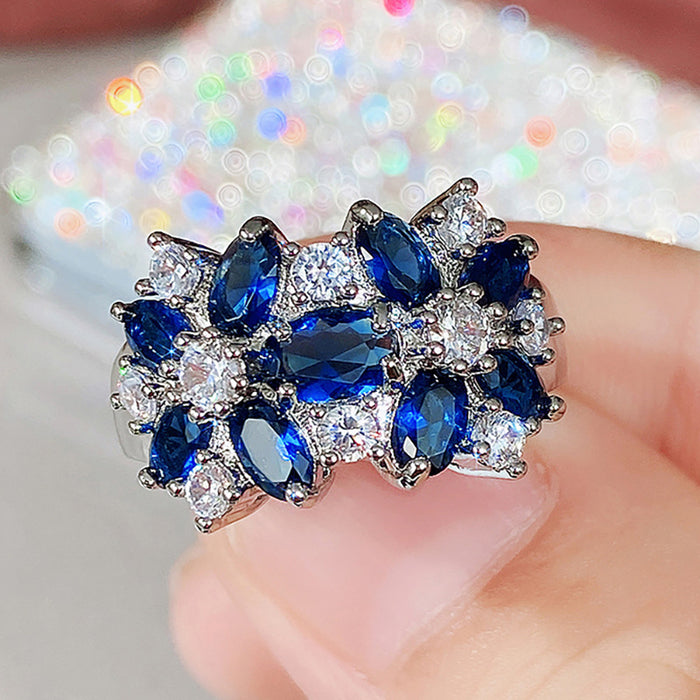 Women's colorful marquise micro-inlaid flower ring