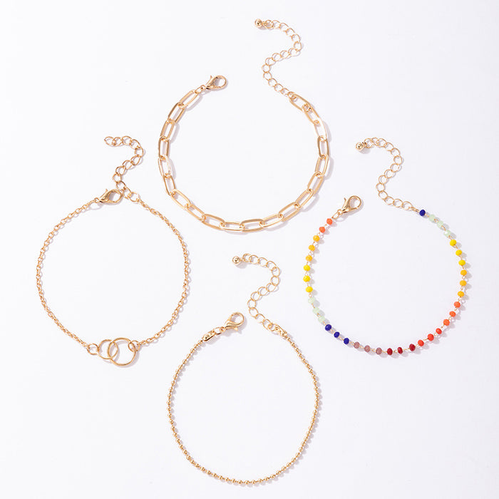 Bohemian Circle Chain Bracelet Set - Colorful Four-Piece Bead Bracelet