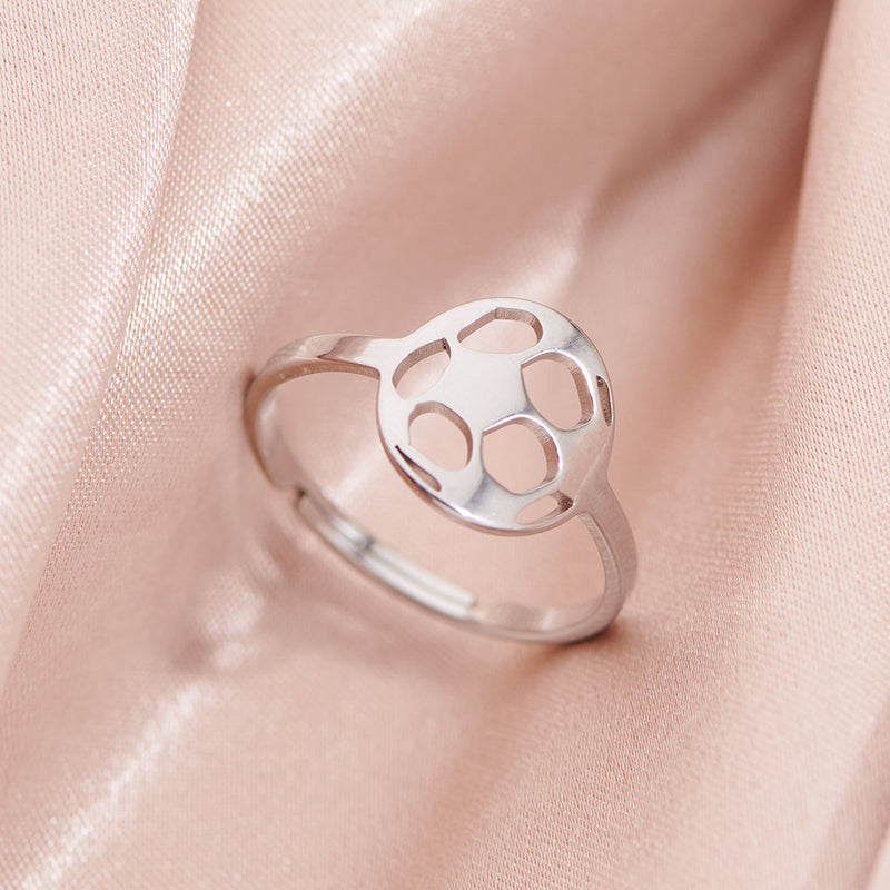 Stainless steel football ring, simple geometric round open ring wholesale - wallojewerly 