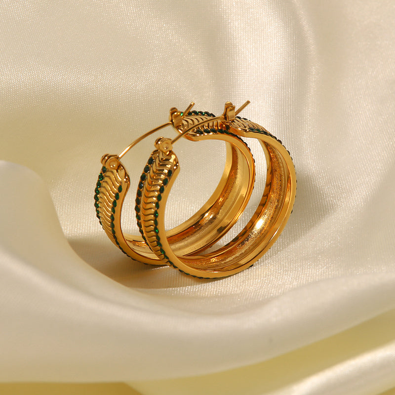 Elegant 18K Gold-Plated C-Shaped Wavy White Zircon Earrings - Double Layer Geometric Jewelry for Women - wallojewerly 