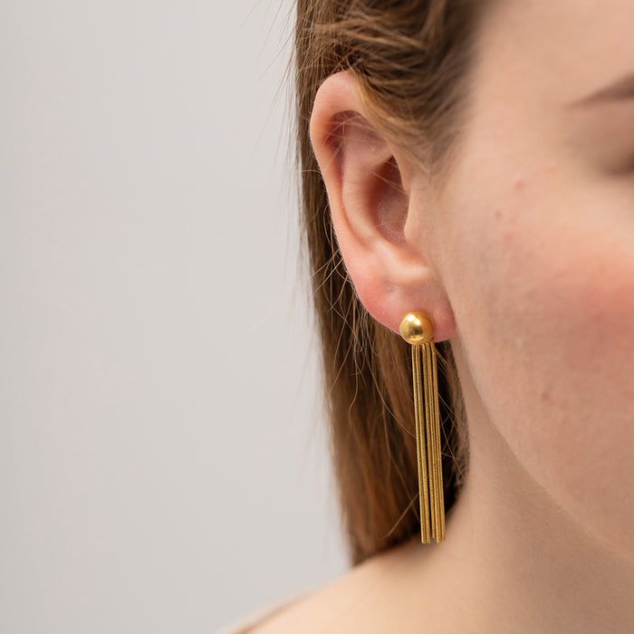 Pendientes de acero de titanio de moda: pendientes de borlas de acero inoxidable chapados en oro de 18 quilates para mujer