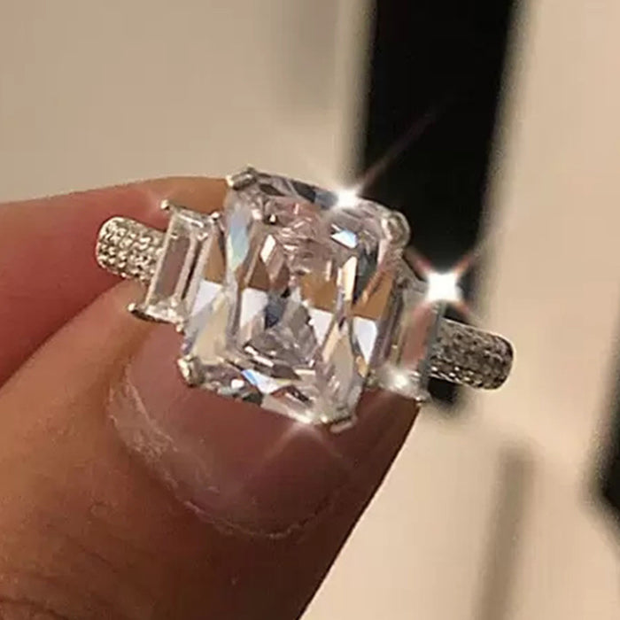 Anillo de platino bañado en cobre, pulsera, propuesta de compromiso, anillo de diamantes de princesa