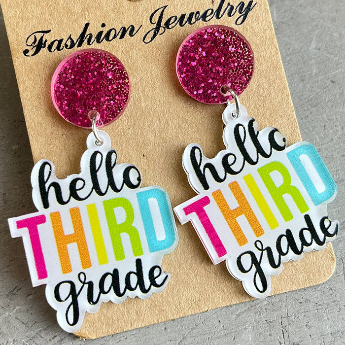 Teacher Earrings with Colorful Back-to-School Text Design