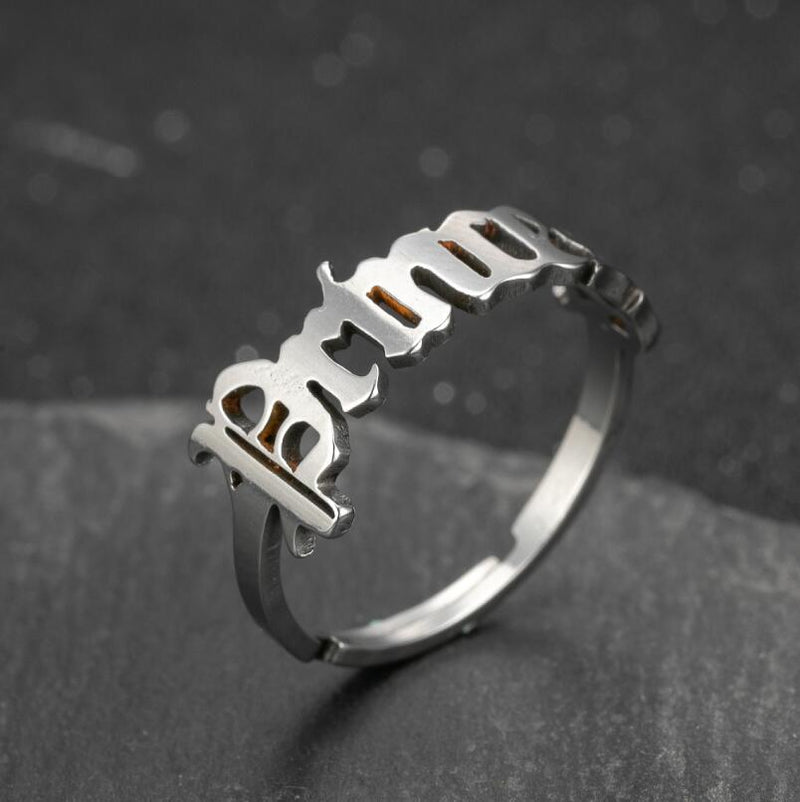 Anillo de letra irregular geométrica, anillo de princesa de acero inoxidable al por mayor