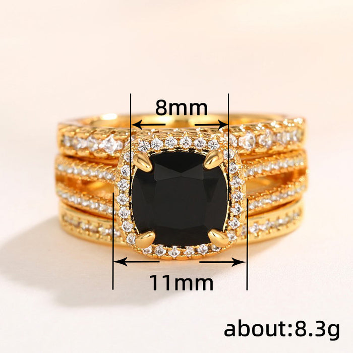 Retro square three-set ring for men and women, French luxury live ring set