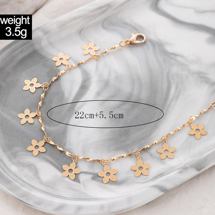 Flower Charm Anklet with Geometric Alloy Design