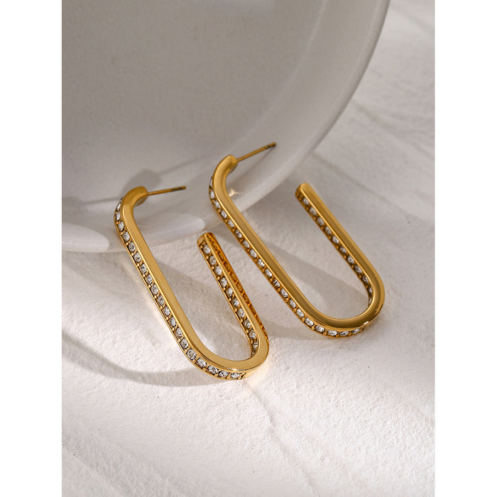 Pendientes de circonita en forma de U de acero inoxidable bañados en oro de 18 quilates: joyería de moda elegante